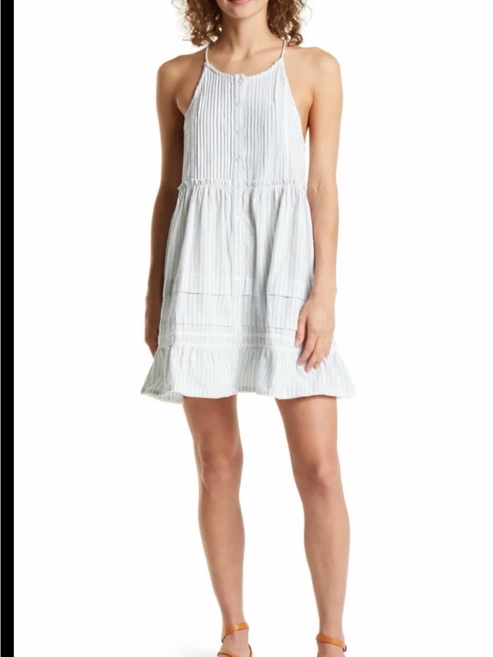 Free People Light Blue Striped Halter Mini Dress